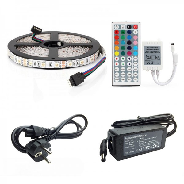RGB LED szalag készlet, 5 m, távirányító 44 kulccsal, 12V