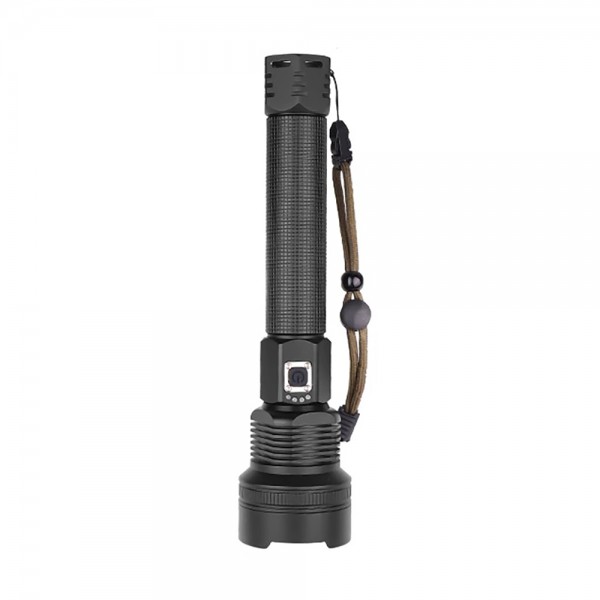 LED zseblámpa teleszkópos zoommal, P70, USB töltés, 10W, fekete