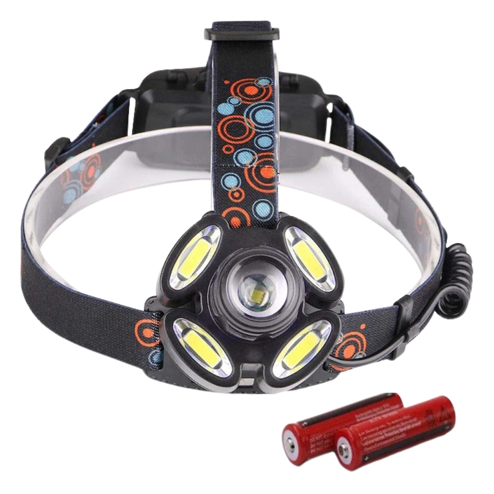 Fejpántos fejlámpa 5 LED-del, CREE/4 COB, 1200 lm, 6500K, USB