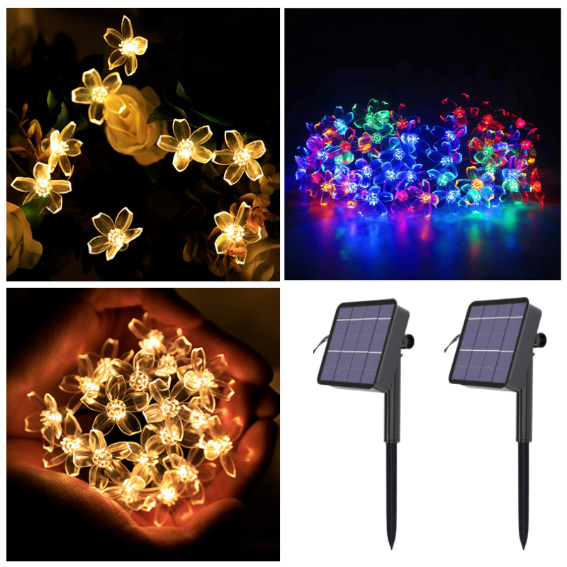 Sakura virág napelemes díszítés, 6,5 méter, 50 LED-del   