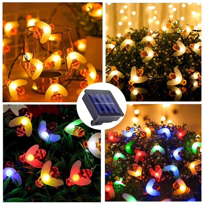 Méh alakú napelemes díszítés, 6,5 méter, 50 LED-del   