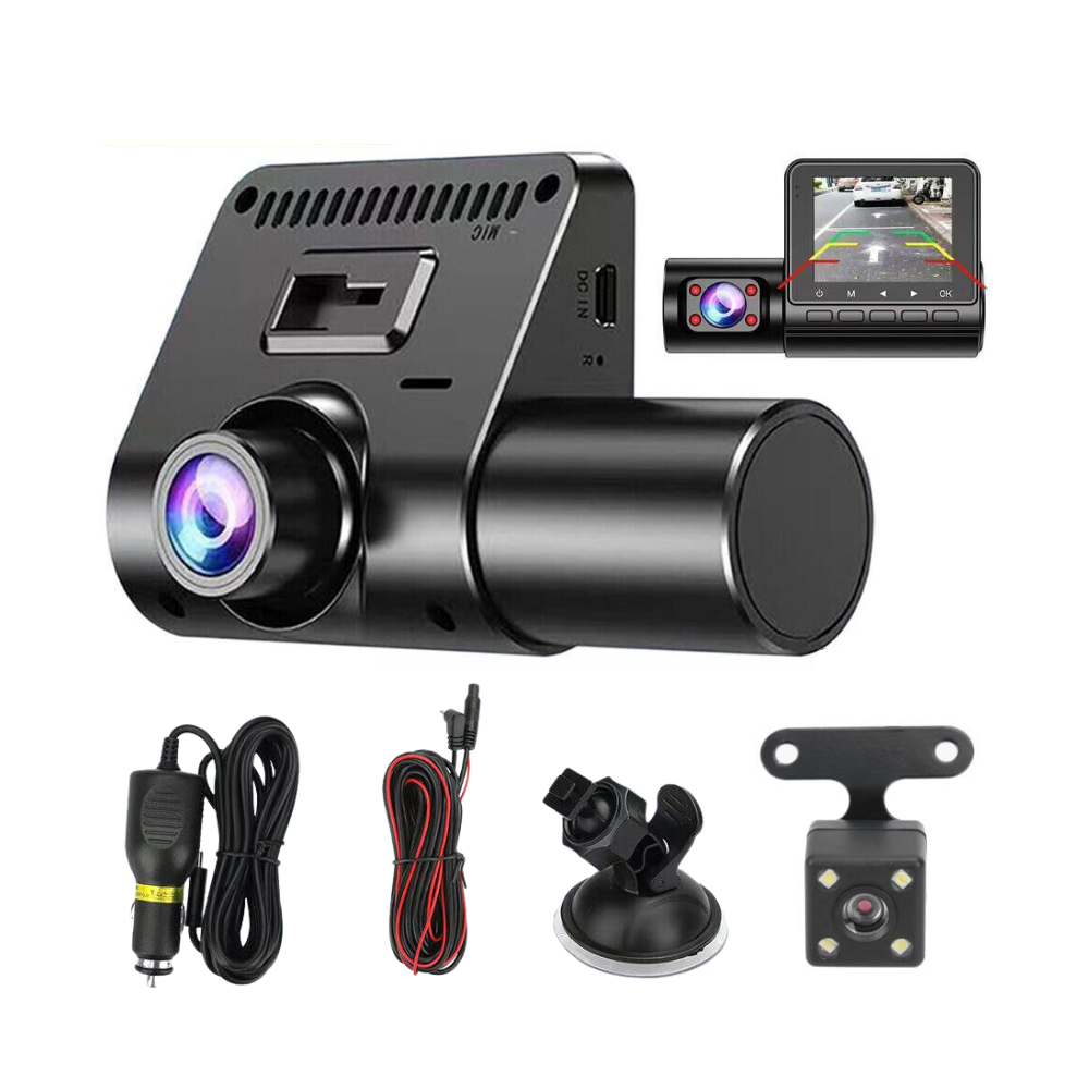 Tripla DVR autós kamera, 1080P, 2,4'' képernyő, automatikus felvé