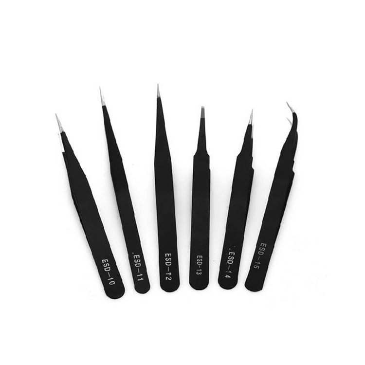 6 db fém ESD csipesz készlet, antisztatikus