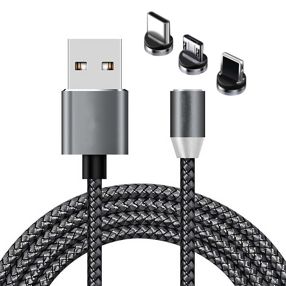LED mágneses töltőkábel, Android, iOS, C típusú, fekete