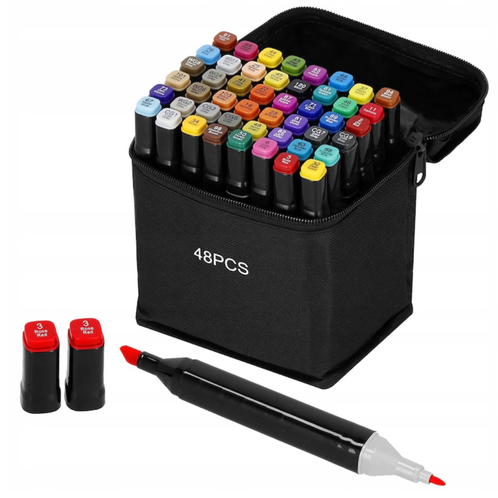 48 db-os marker készlet 1/6mm-es dupla heggyel, rajzoláshoz, tus