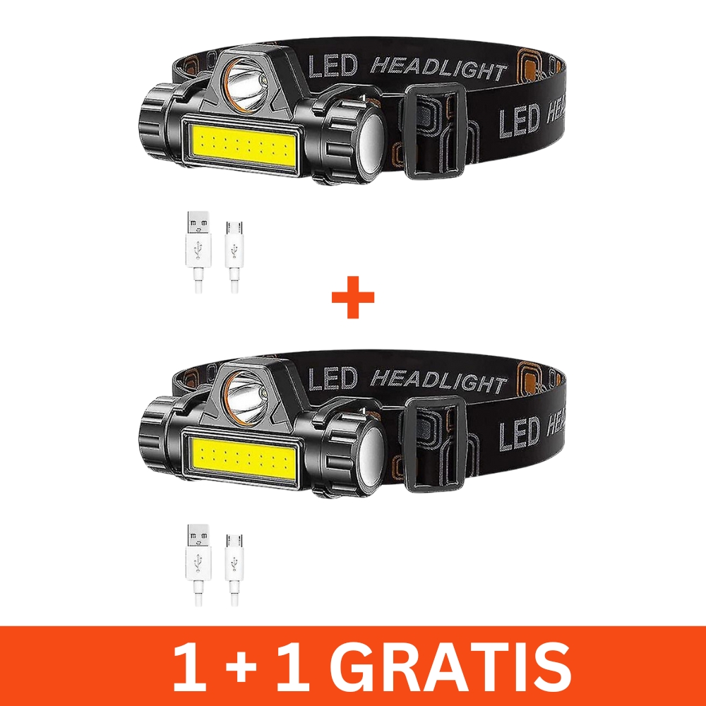 Fejlámpa SMD/COB, 2 világítási mód, USB, 1+1 ingyen