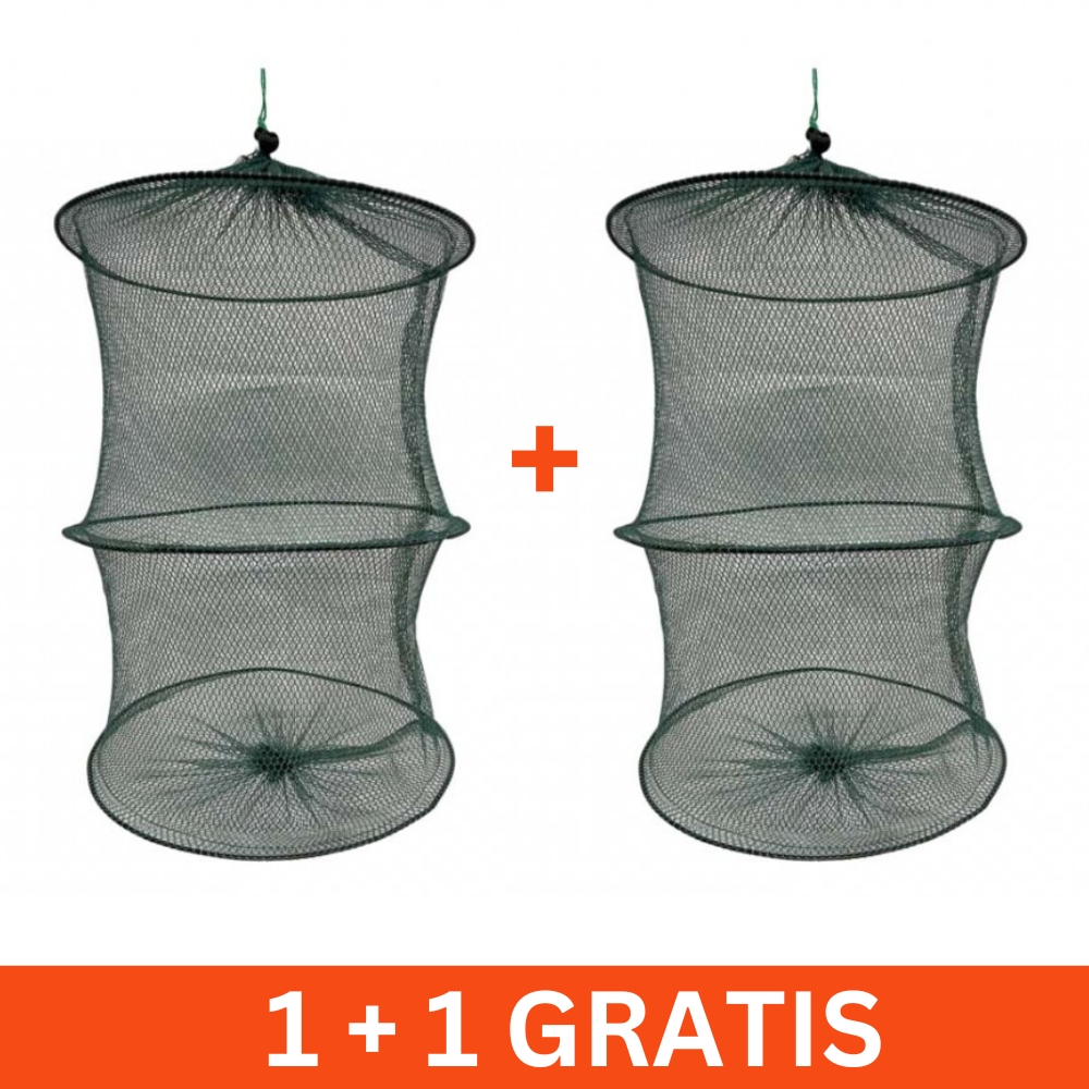 Hálóval ellátott halászati kosár 3 gyűrűvel, textil, 1+1 ingyen