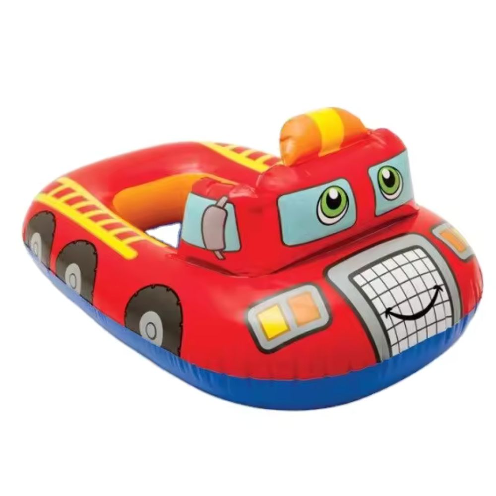 Felfújható csónak formájú úszógumi, piros kisautó, 74x58 cm