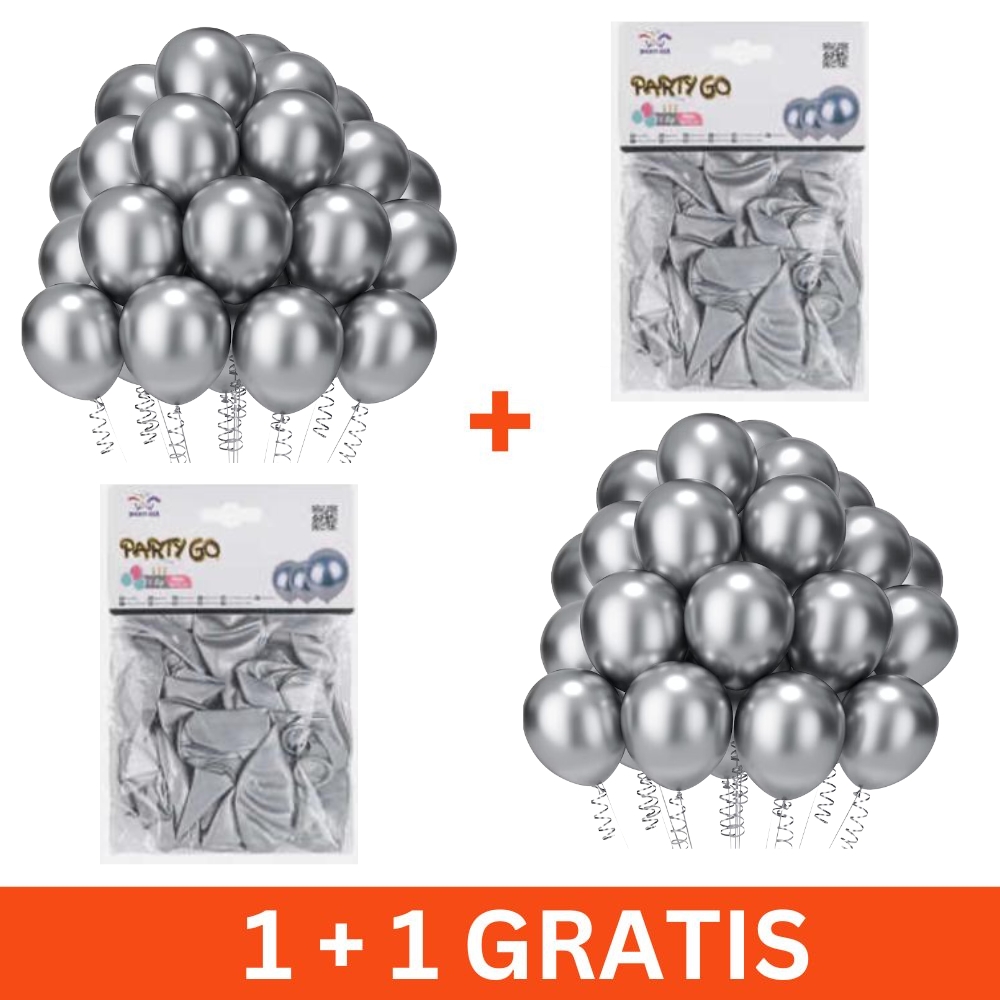 50 darabos készlet ezüst fémezett party lufi, 25cm, 1+1 ingyenes
